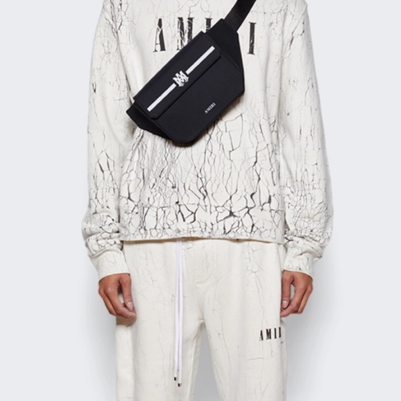 AMIRI CRACKED DYE LOGO SWEATPANTS + SWEATSHIRT WHITE